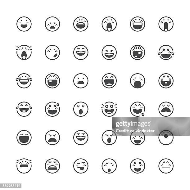 ilustraciones, imágenes clip art, dibujos animados e iconos de stock de 14/emoticons de línea fina de la serie - mirar hacia arriba