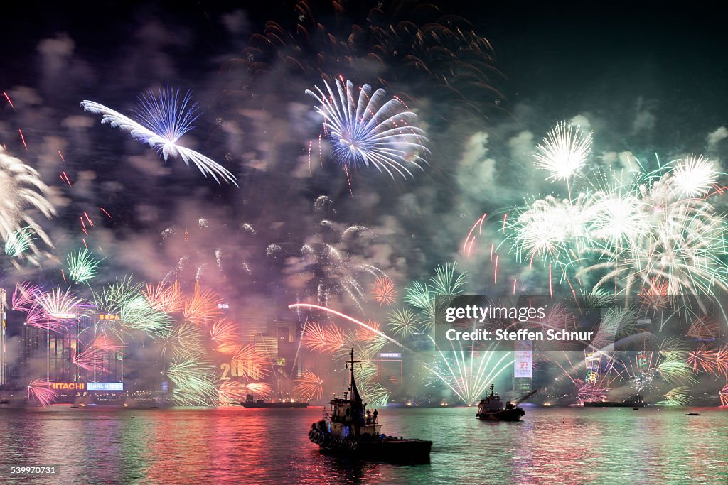 New year fireworks Hong Kong asia skyline