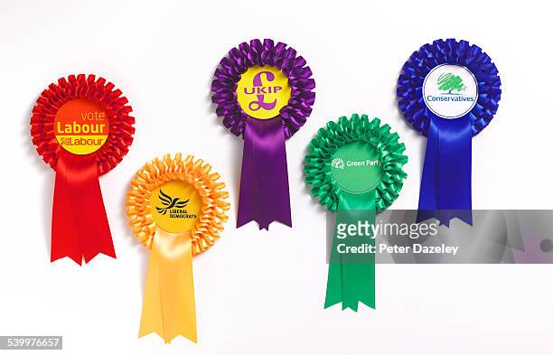 political party rosettes - conservative party uk stock pictures, royalty-free photos & images