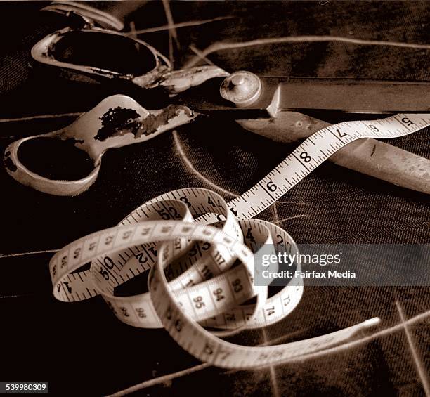 Scissors and measuring tape from Zink tailoring on Oxford Street, 1 October 1997. AFR Picture by JESSICA HROMAS