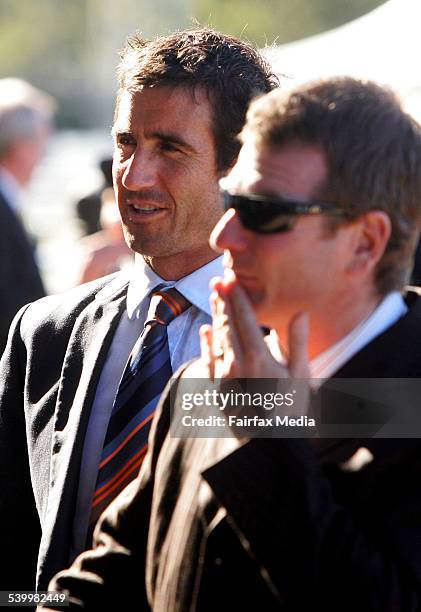 Newcastle Knights player Andrew Johns , with trainer Kris Lees, at Rosehill Racecourse to see his racehorse Onion, which he co-owns with Eddie...