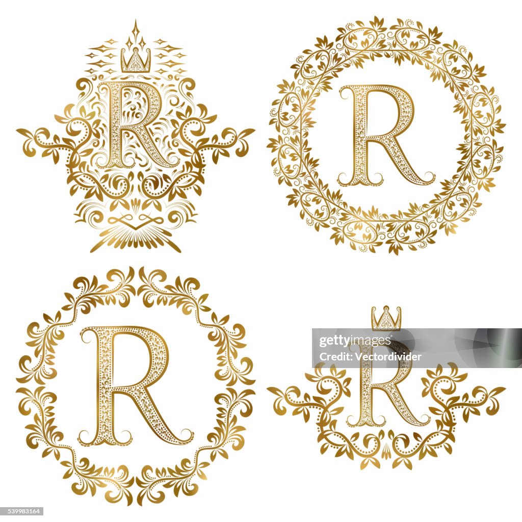 Gold Letter R Monogram Golden R Letter Vintage Monograms Set High-Res Vector Graphic - Getty ...