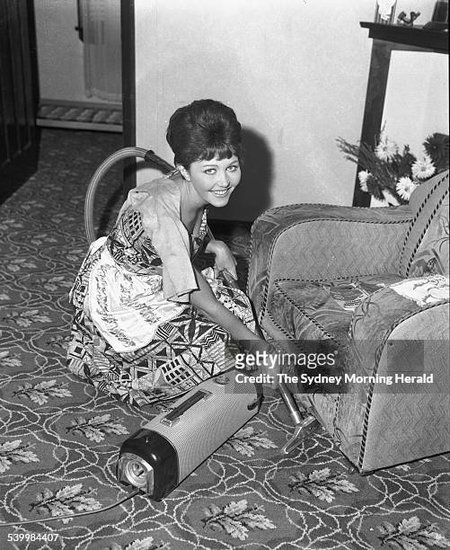 Former Miss Australia Rosemary Fenton at home in Watsons Bay, 30 March 1962. SMH Picture by F MURRAY
