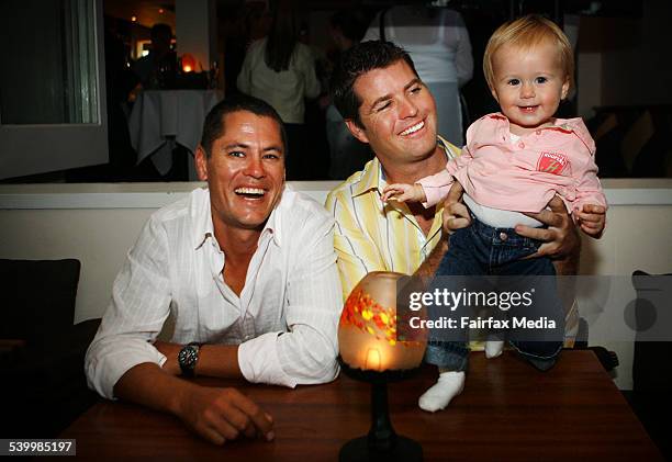 Udo Edlinger, Peter Evans and Chilli Evans at the launch of Peter Evans' new Lifestyle Channel cooking program Fish, at Hugo's, Bondi, 4 April 2006....