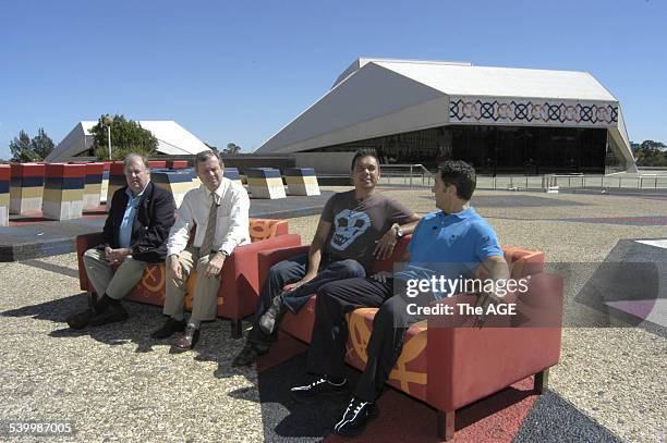 Adelaide Festival Chairman Ross Adler, Premier Mike Rann Festival Artistic director Stephen Page with new 2006 Artistic Direcor Brett Sheehy at the...