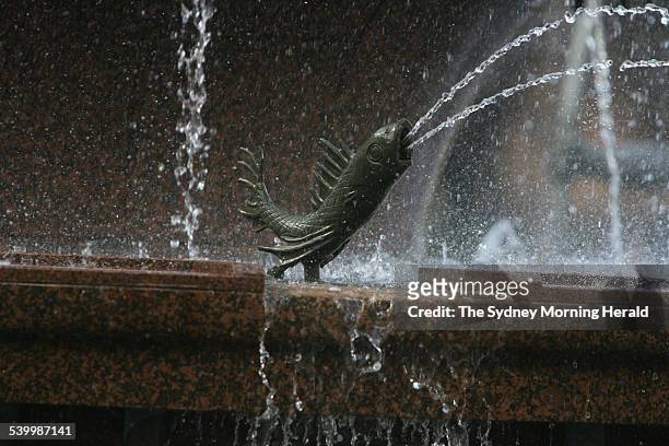 Bronze water-spouting fish at the Archibald fountain at Hyde Park. Two fish of the fountain's six fish have been stolen in recent months, 28 July...
