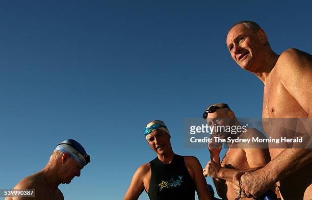 Kieran Kelly with Geraldine Hunt, Mike Munro and Jon Attwater, part of a six man team Kelly is leading on a 2.5 day swim across Lake Argyle through...