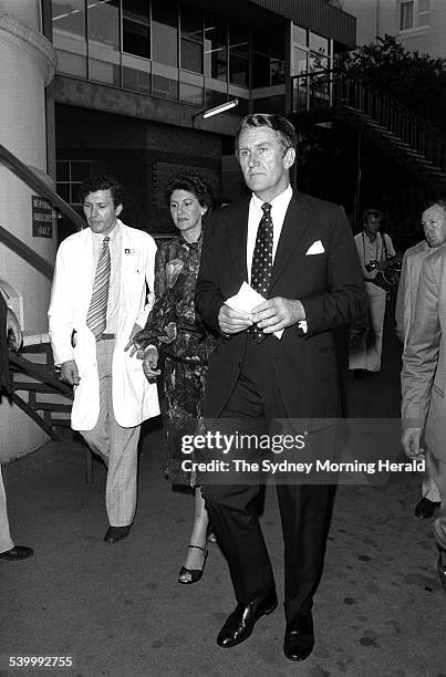 Australian Prime Minister Malcolm Fraser and his wife Tammy Fraser visit victims of the Hilton Bombing at Sydney Hospital on 13 February 1978 SMH...