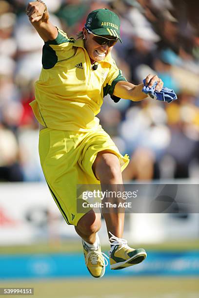 Lawn Bowls at the State Lawn Bowls Centre, Thornbury. Women's Pairs Semi Finals Karen Murphy jumps for joy during a close match against New Zealand....