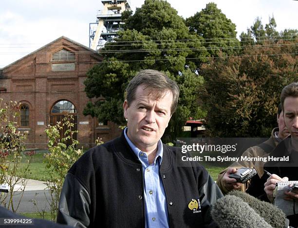 Beaconsfield Mine 2006. Bill Shorten, National Secretary of AWU, addresses the media outside the Beaconsfield Mine, where two miners, Brant Webb and...