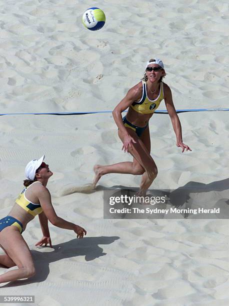 Natalie Cook and Kerri Pottharst in action during the beach volleyball semi finals against Italy at the Sydney Olympics on 23 September 2000 SMH...
