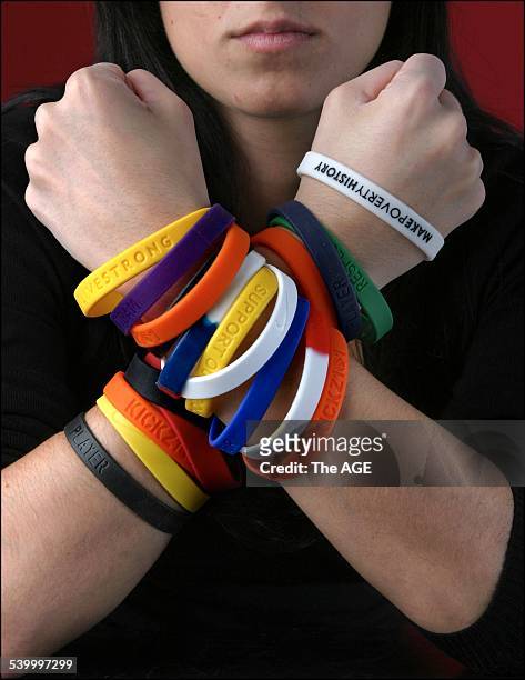 Generic 'Message' wrist bands, 30 June 2005. THE AGE Picture by CATHRYN TREMAIN