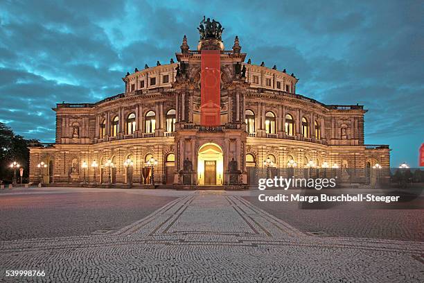 dresden semperoper at dusk - semperoper stock pictures, royalty-free photos & images