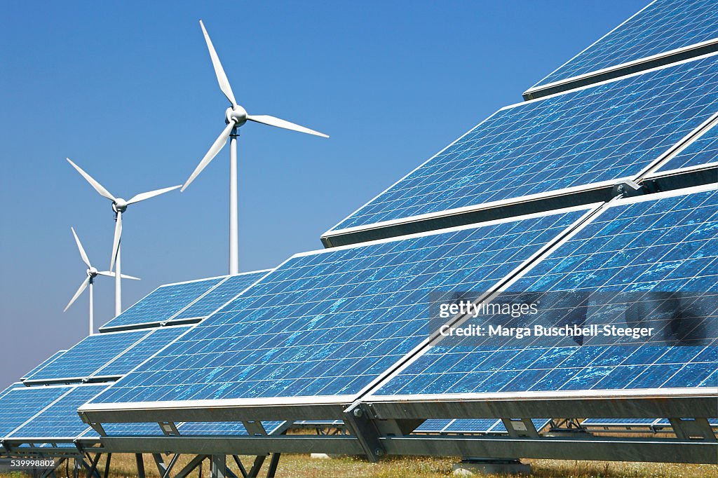Solar panels and wind turbines