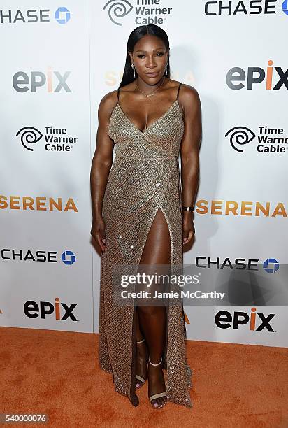 Serena Williams attends the Premiere Of EPIX Original Documentary "Serena" at SVA Theatre on June 13, 2016 in New York City.