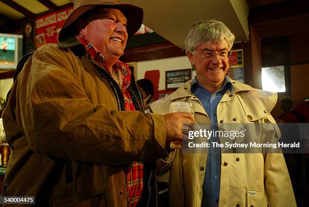 Richard Wallace, the Mayor of the Snowy River Shire, with the Roger Norton, the Mayor of Cooma, celebrate the announcement that the Snowy Mountain...