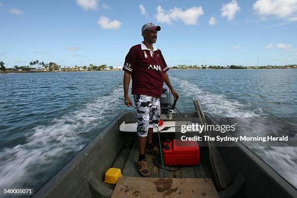 Jensen Warusam, from Saibai Island, on his boat in the Torres Strait. King tides and strong winds have caused flooding on several islands in the...