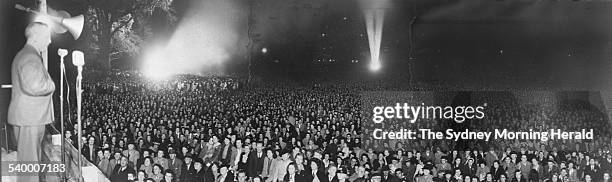 The Join Up of the 2GB rally in the Domain, Sydney VP Day night, 16 August 1945. SMH Picture by J W LAWSON
