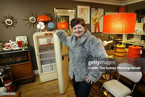 King St Newtown. Envision 54. Owner Anne Culjak pictured in her shop with original 50 s fridge, 9 August 2006. SMH Picture by NARELLE AUTIO