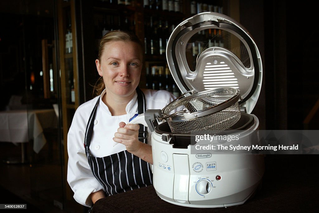 Head Chef at Flying Fish, Kim Kenig, with the deep fryer she will be testing for
