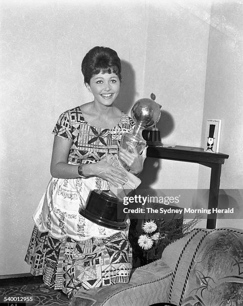 Former Miss Australia Rosemary Fenton at home in Watsons Bay, 30 March 1962. SMH Picture by F MURRAY