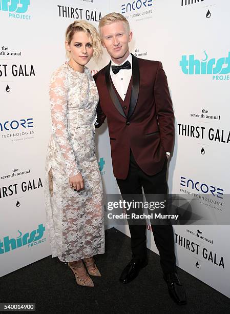 Actress Kristen Stewart and The Thirst Project President/CEO Seth Maxwell attend the 7th Annual Thirst Gala at The Beverly Hilton Hotel on June 13,...