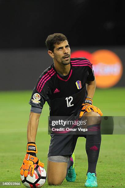 Dani Hernandez goalkeeper of Venezuela controls the ball during a group C match between Mexico and Venezuela at NRG Stadium as part of Copa America...