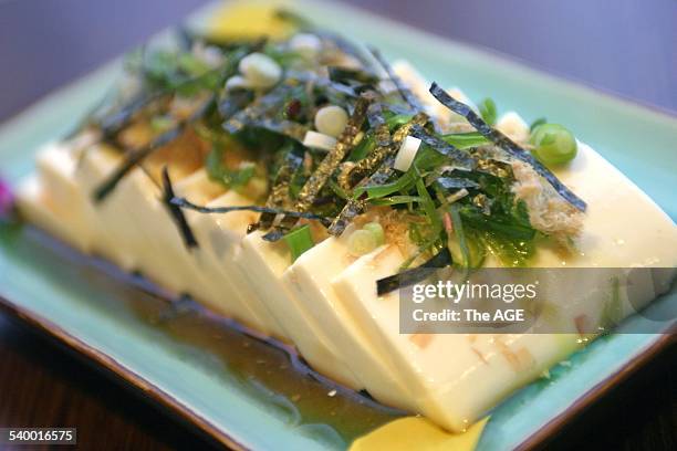 Soy-dressed tofu brick dish from Idea restaurant, 146-148 Little Bourke St, Melbourne, for restaurant review, 2 July 2004. The Age Picture by EDDIE...