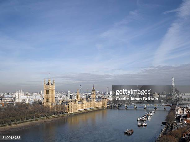 westminster and thames - london eye aerial view stock pictures, royalty-free photos & images