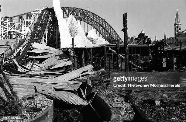 The devastation after the Ghost Train fire at Luna Park in Sydney, 10 June 1979. SMH Picture by SMITH