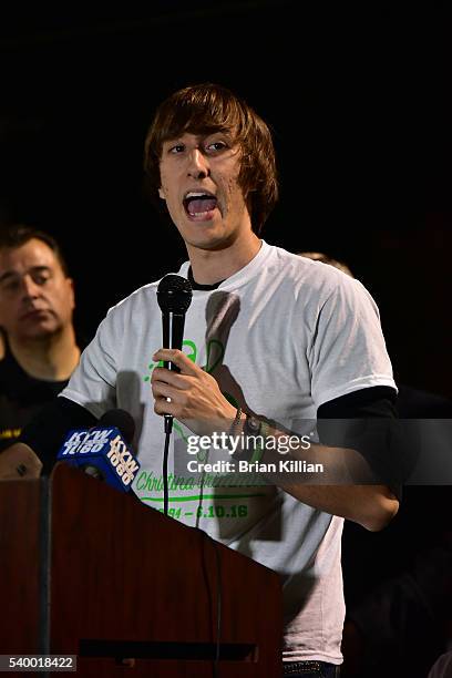 The brother of Christina Grimmie, Mark Grimmie, speaks during the Vigil For Christina Grimmie at Evesham Memorial Complex on June 13, 2016 in...