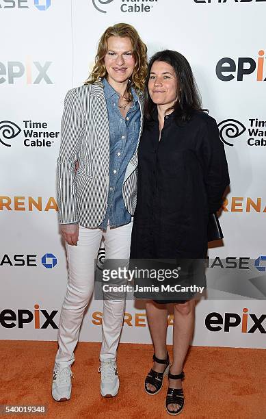 Sandra Bernhard and Sara Switzer attend the Premiere Of EPIX Original Documentary "Serena" at SVA Theatre on June 13, 2016 in New York City.