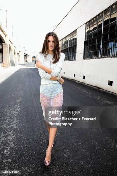 Model Alessandra Ambrosio poses at a fashion shoot for Harper's Bazaar Arabia on February 27, 2014 in Los Angeles, California. Styling: Sally...