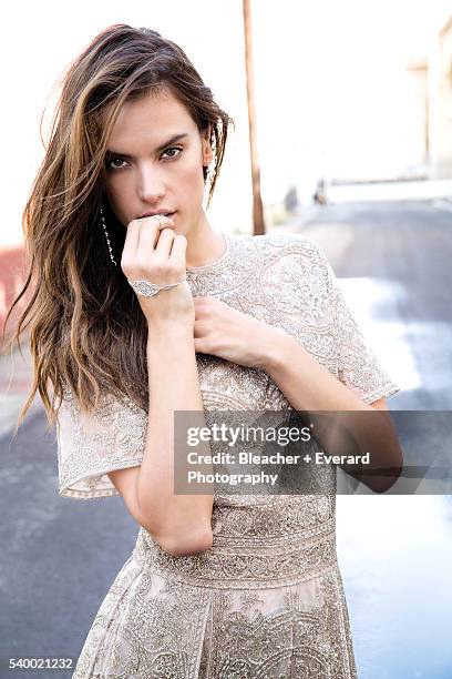 Model Alessandra Ambrosio poses at a fashion shoot for Harper's Bazaar Arabia on February 27, 2014 in Los Angeles, California. Styling: Sally...