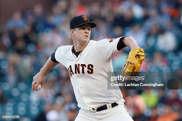 Matt Cain of the San Francisco Giants pitches in the first inning against the Milwaukee Brewers at AT&T Park on June 13, 2016 in San Francisco,...