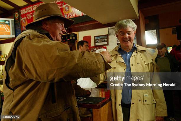 Richard Wallace, the Mayor of the Snowy River Shire, with the Roger Norton, the Mayor of Cooma, celebrate the announcement that the Snowy Mountain...