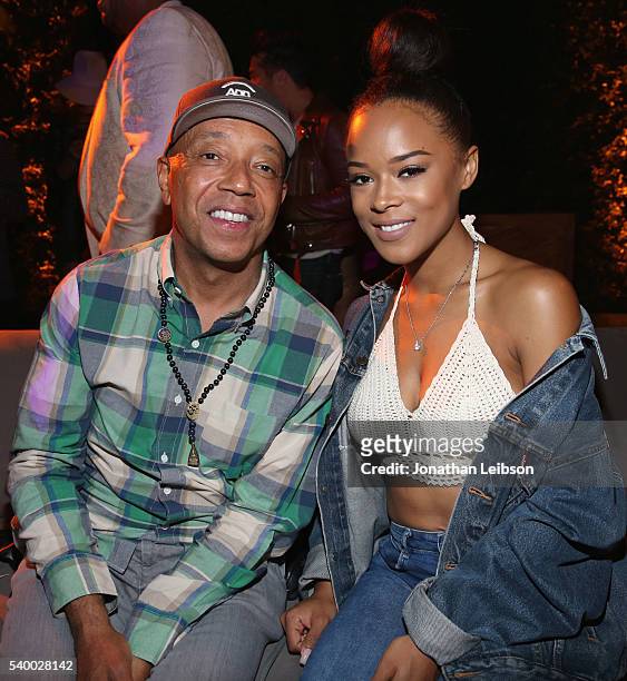 Russell Simmons and actress Serayah attend Take-Two's Annual E3 Kickoff Party at Cecconi's Restaurant on June 13, 2016 in Los Angeles, California.