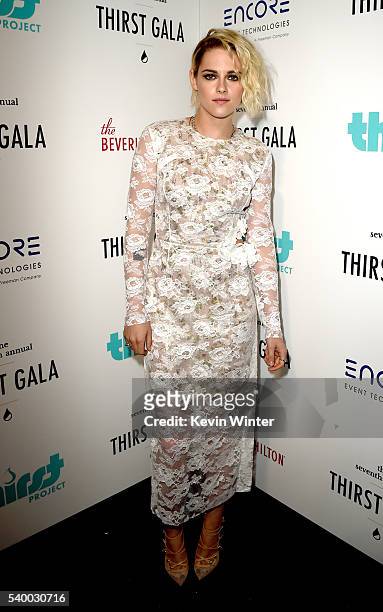 Actress Kristen Stewart poses backstage at the 7th Annual Thirst Gala at the Beverly Hilton Hotel on June 13, 2016 in Beverly Hills, California.