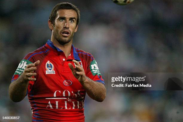 The Knights' Andrew Johns takes the ball during the NRL Round 13 rugby league match between the Newcastle Knights and Canterbury Bulldogs, 3 June...