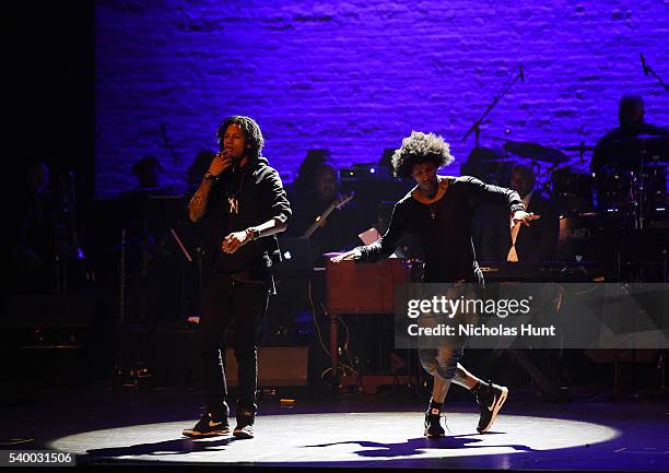 Larry Bourgeois and Laurent Bourgeois of Les Twins proform at the 11th Annual Apollo Theater Spring Gala at The Apollo Theater on June 13, 2016 in...