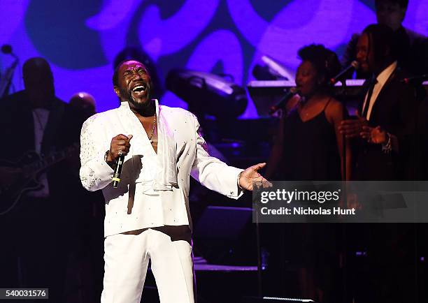 Walter Williams, Eric Grant and Eddie Levert of The O'Jays perform at the 11th Annual Apollo Theater Spring Gala at The Apollo Theater on June 13,...