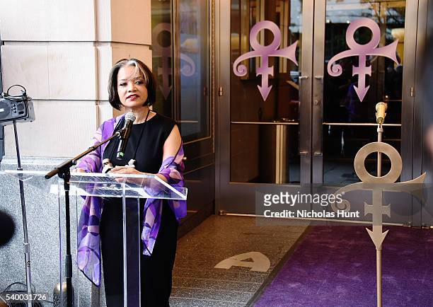 President and Chief Executive Officer of the Apollo Theater Jonelle Procope speaks during The Prince Inducted Into Apollo Walk Of Fame at The Apollo...