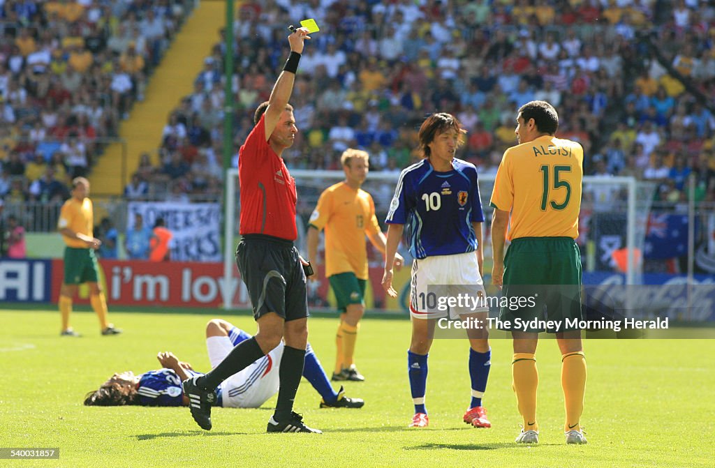 Soccer 2006. Australia's John Aloisi is booked for a penalty during the World Cu
