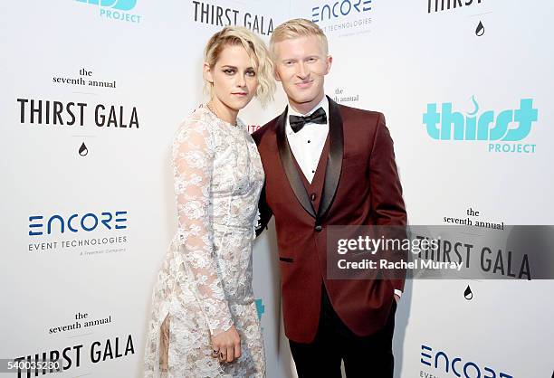 Actress Kristen Stewart and The Thirst Project President/CEO Seth Maxwell attend the 7th Annual Thirst Gala at The Beverly Hilton Hotel on June 13,...