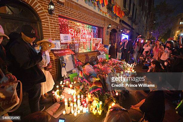 Items Left in Front of Stonewall Inn In Remembrance of the Casualties of the Orlando Massacre on June 13, 2016 in New York City.