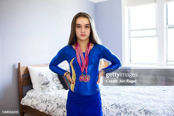 girl in gymnastics uniform - leotard stock pictures, royalty-free photos & images