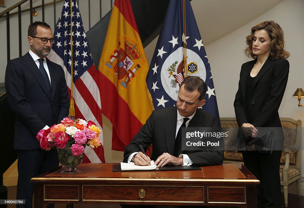 Spanish Royals Sign Book Of Condolences at US Embassy