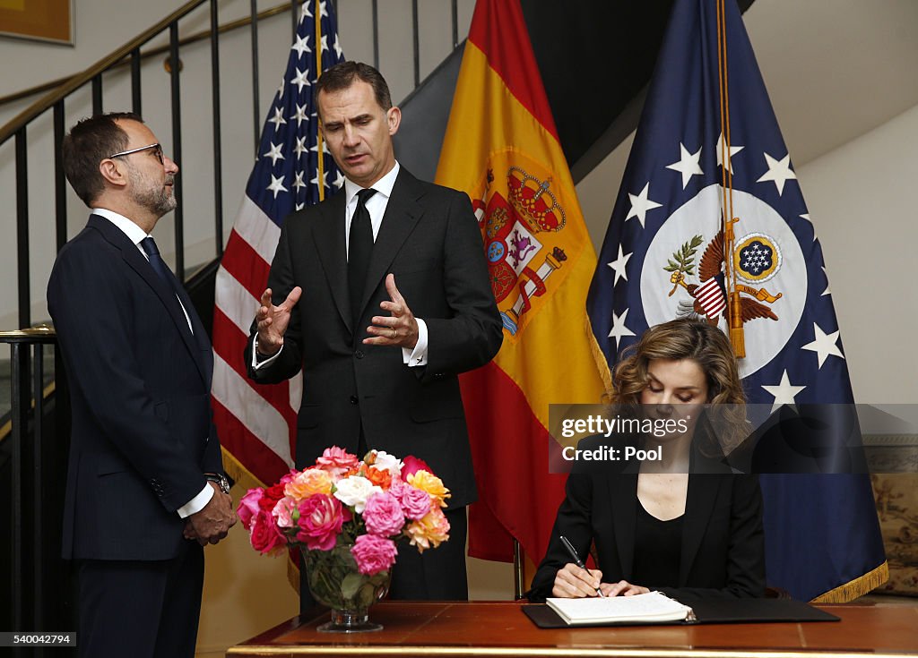 Spanish Royals Sign Book Of Condolences at US Embassy