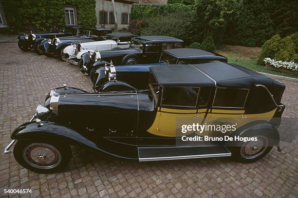 Six Bugatti Royales belonging to the Schlumpf Collection parked in the courtyard of the National Automobile Museum. The first Bugatti Type 41 Royale...