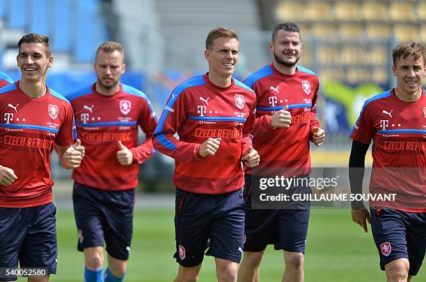 Czech Republic's midfielder David Pavelka, Czech Republic's midfielder Daniel Kolar, Czech Republic's midfielder Borek Dockal, Czech Republic's...